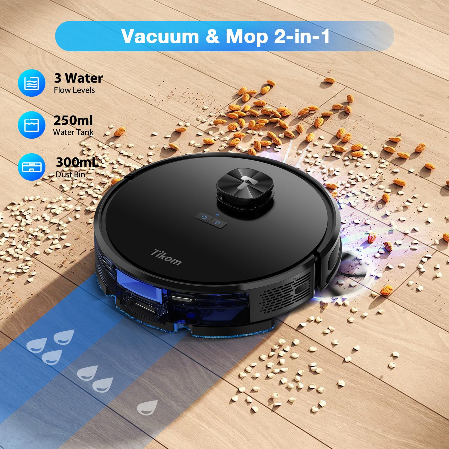 Tikom L9000 Robot Vacuum and Mop Combo with LiDAR Navigation - 4000Pa Strong Suction, 150Min Runtime, Smart Mapping, 14 No-Go Zones - Ideal for Pet Hair, Carpets & Hard Floors (Dark Black) | Perfect for Large Homes, Multi-Surface Cleaning & Busy Families