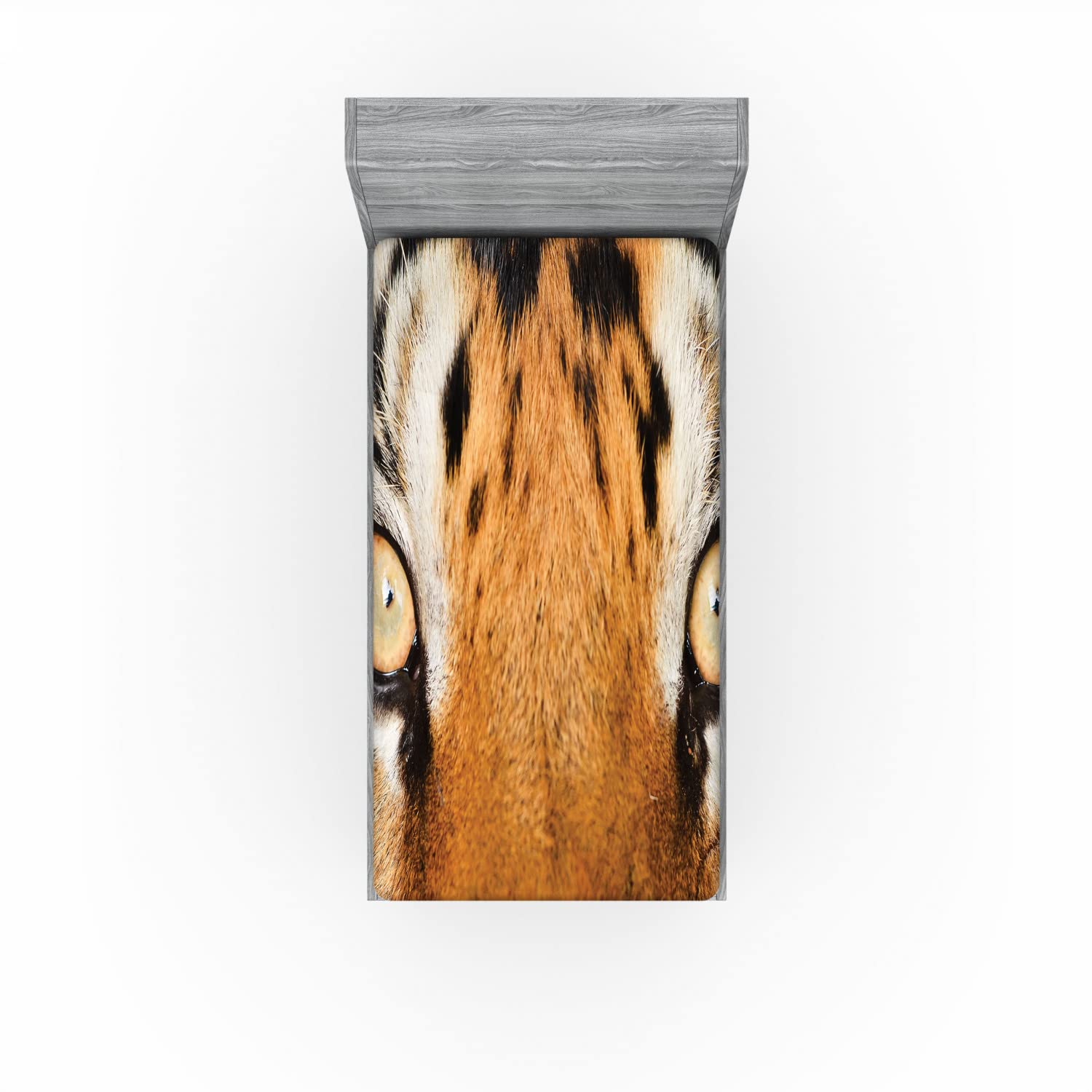 Ambesonne Savannah Fitted Sheet - Tiger Eyes Hunter Look Feline Camouflage Animal Print Bed Cover with Deep Pocket Elastic, Twin XL Size, Orange & Black - Perfect for Jungle Theme Bedroom Decor, Kids Room, or Wild Animal Lovers