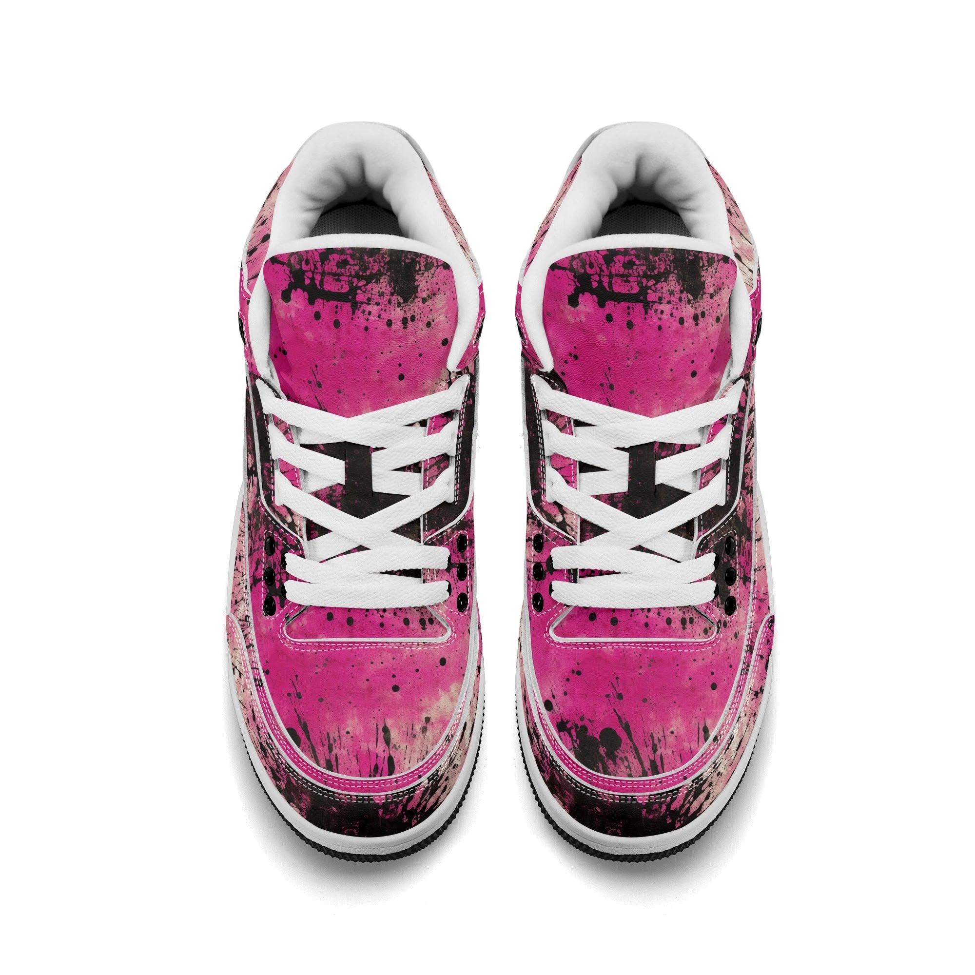 Pink Burst Women's High Top Retro Leather Basketball Sneakers - Vintage Style Athletic Shoes for Casual Wear, Street Fashion & Court Performance