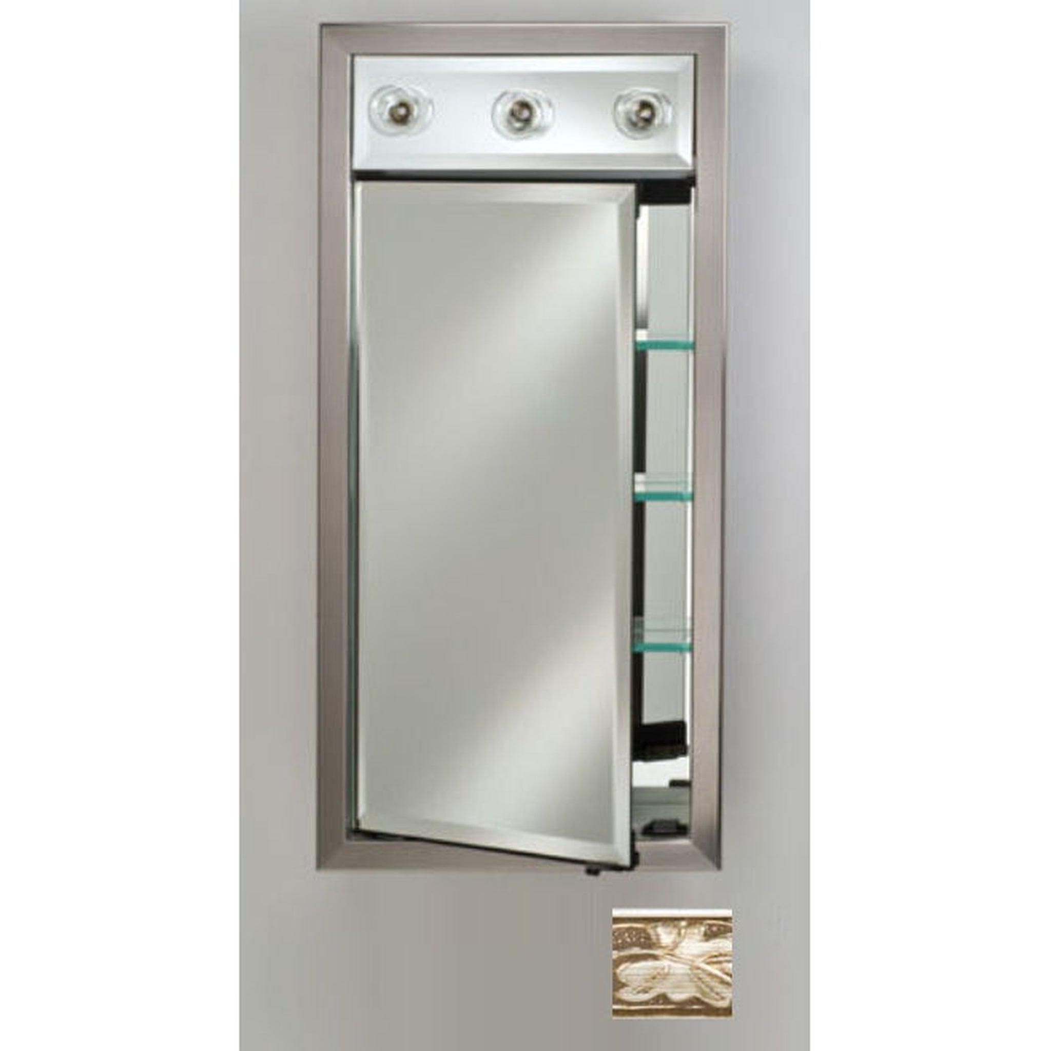 Afina Signature 17x40 Antique Silver Recessed Medicine Cabinet with Left Hinged Door & Modern Lights – Perfect for Bathroom Vanity, Mirror Storage & Contemporary Home Decor