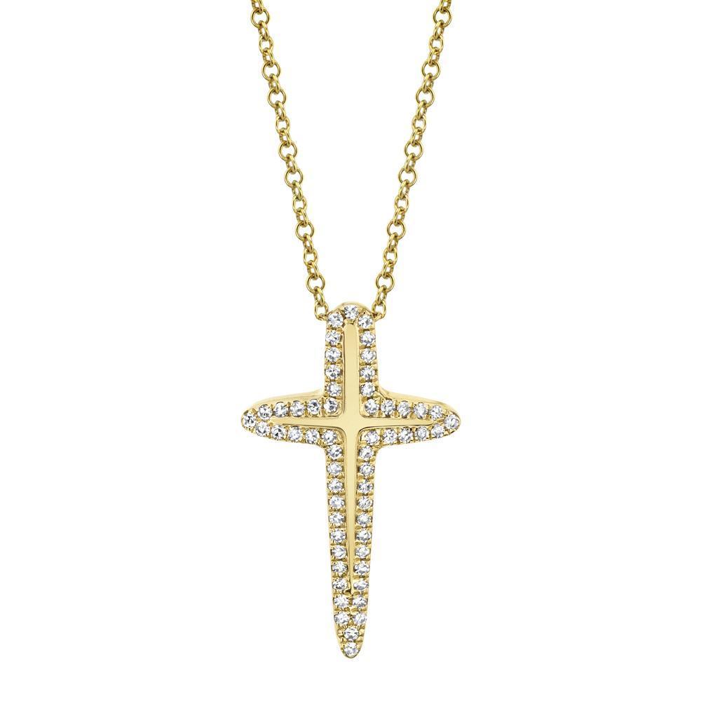 14K Gold 0.13 CTW Diamond Outline Cross Pendant Necklace for Women - Elegant Religious Jewelry Gift for Baptism, Confirmation & Everyday Wear