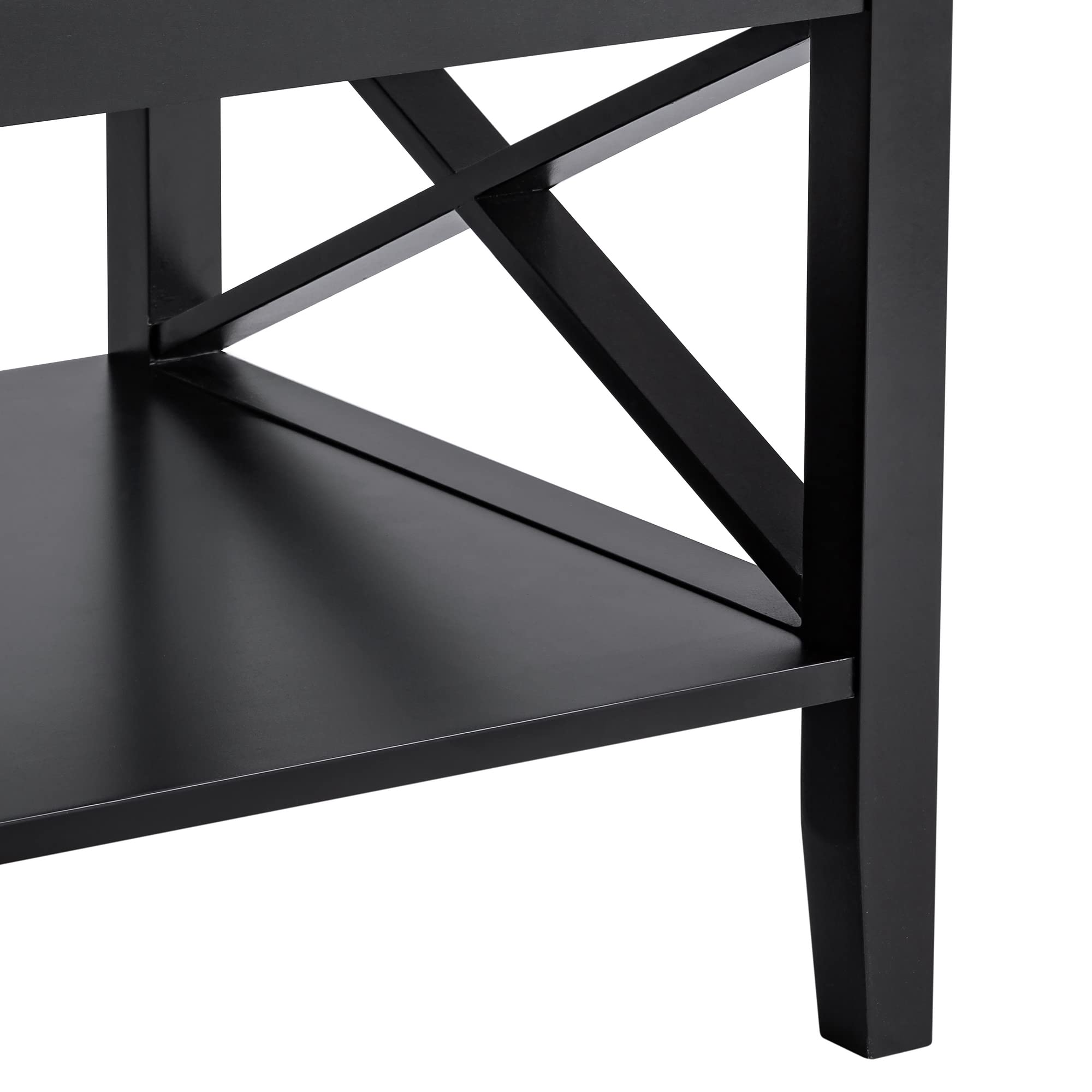 ChooChoo Modern Black Wood Coffee Table with Thicker Legs & Storage - Oxford Style Living Room Furniture for Small Spaces, Home Decor, and Entertainment Areas