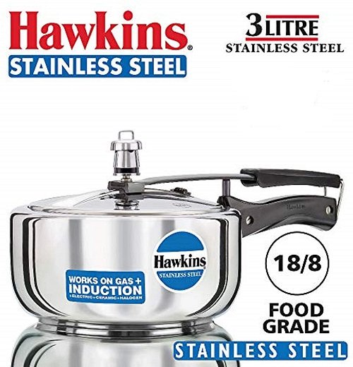 Hawkins HSS3W 3L Stainless Steel Pressure Cooker with Wide Base - Fast & Safe Cooking for Soups, Stews, Rice & More | Perfect for Home Kitchens & Camping