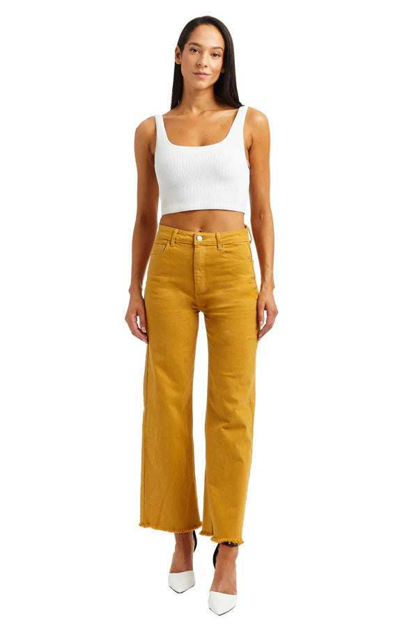 Alice High Rise Color Denim Wide Leg Straight Ankle Crop Jeans in Gold - Perfect for Casual Outings, Date Nights & Street Style Fashion