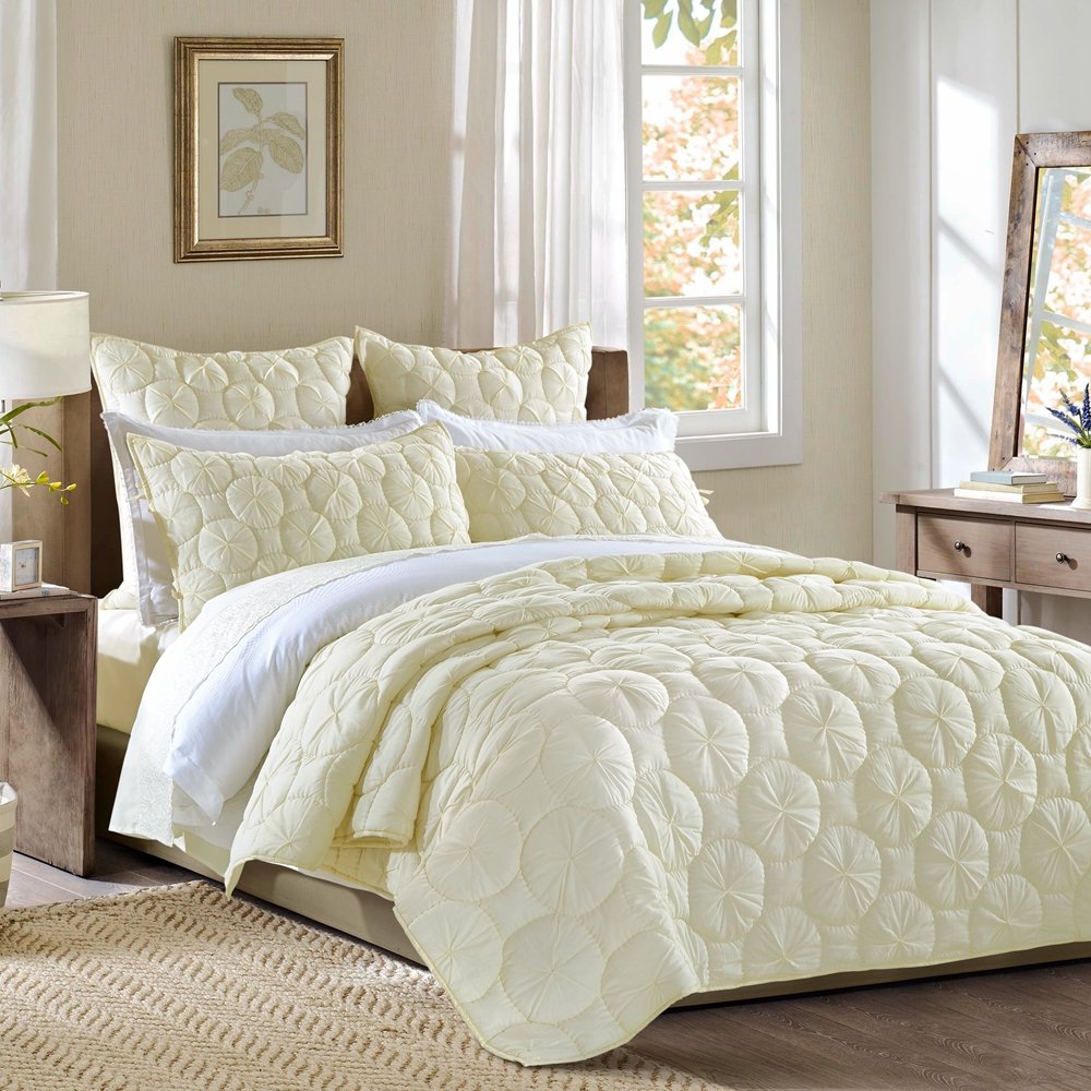 Luxury Pure Cotton Voile Quilt - Queen Size Ivory Calla Angel Dream Waltz Bedding Set for Elegant Bedroom Decor | Soft & Breathable Coverlet for All Seasons