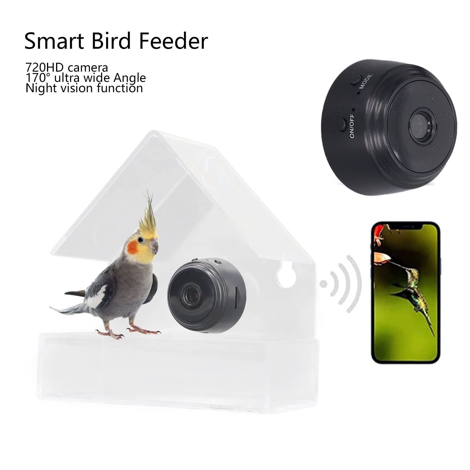 Smart Bird Feeder Camera with 720p HD Auto Capture, 170° Wide Angle & Night Vision - Wireless Outdoor Bird House Camera for Bird Watching - Perfect Gift for Nature Lovers & Backyard Wildlife Enthusiasts