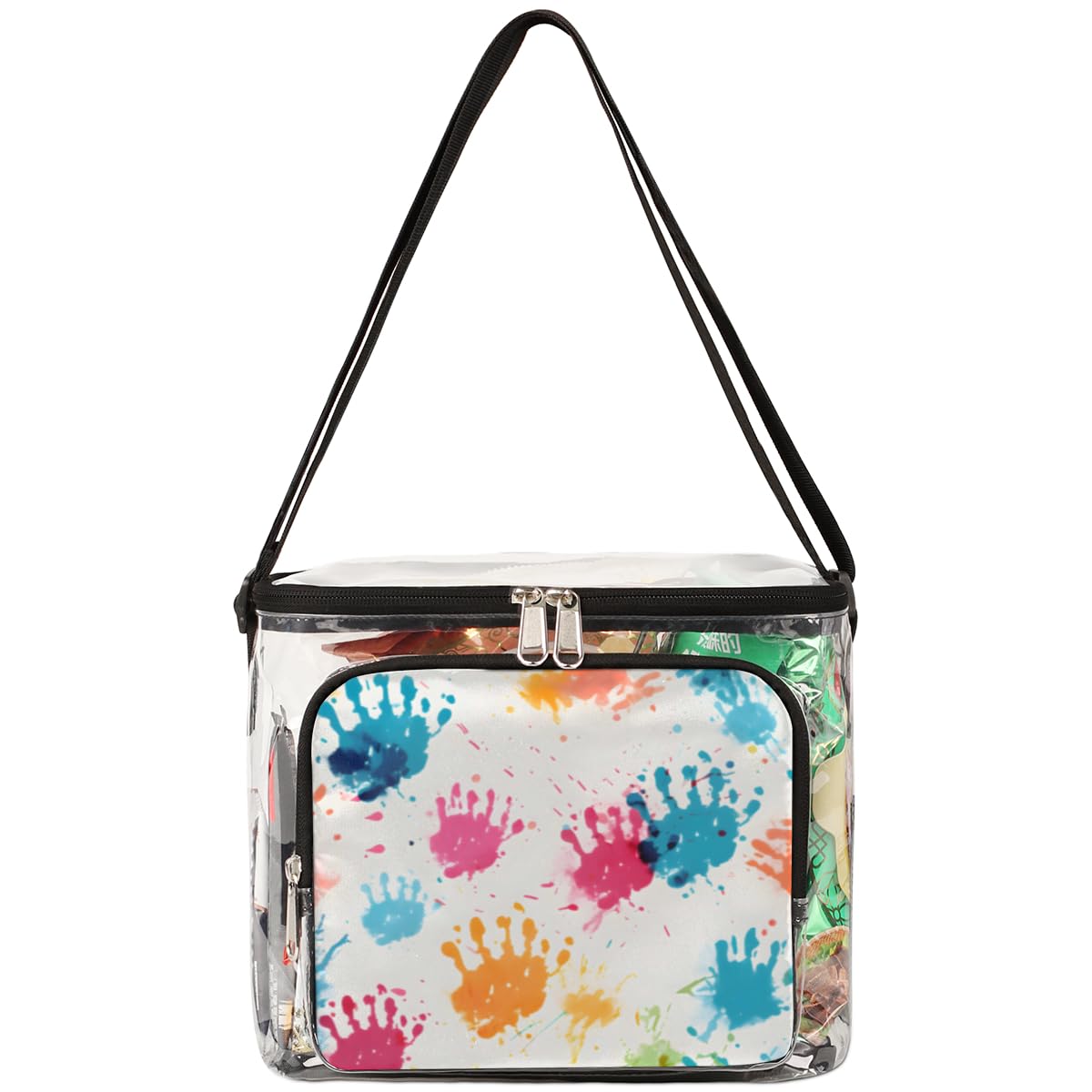 Vibrant Hand-Painted Clear Tote Bag with Handles - Transparent Crossbody Shoulder Bag for Lunch, Beach & Outdoor Activities | Perfect for Travel, Picnics, Concerts & Sports Events | Stadium Approved Multipurpose Carryall