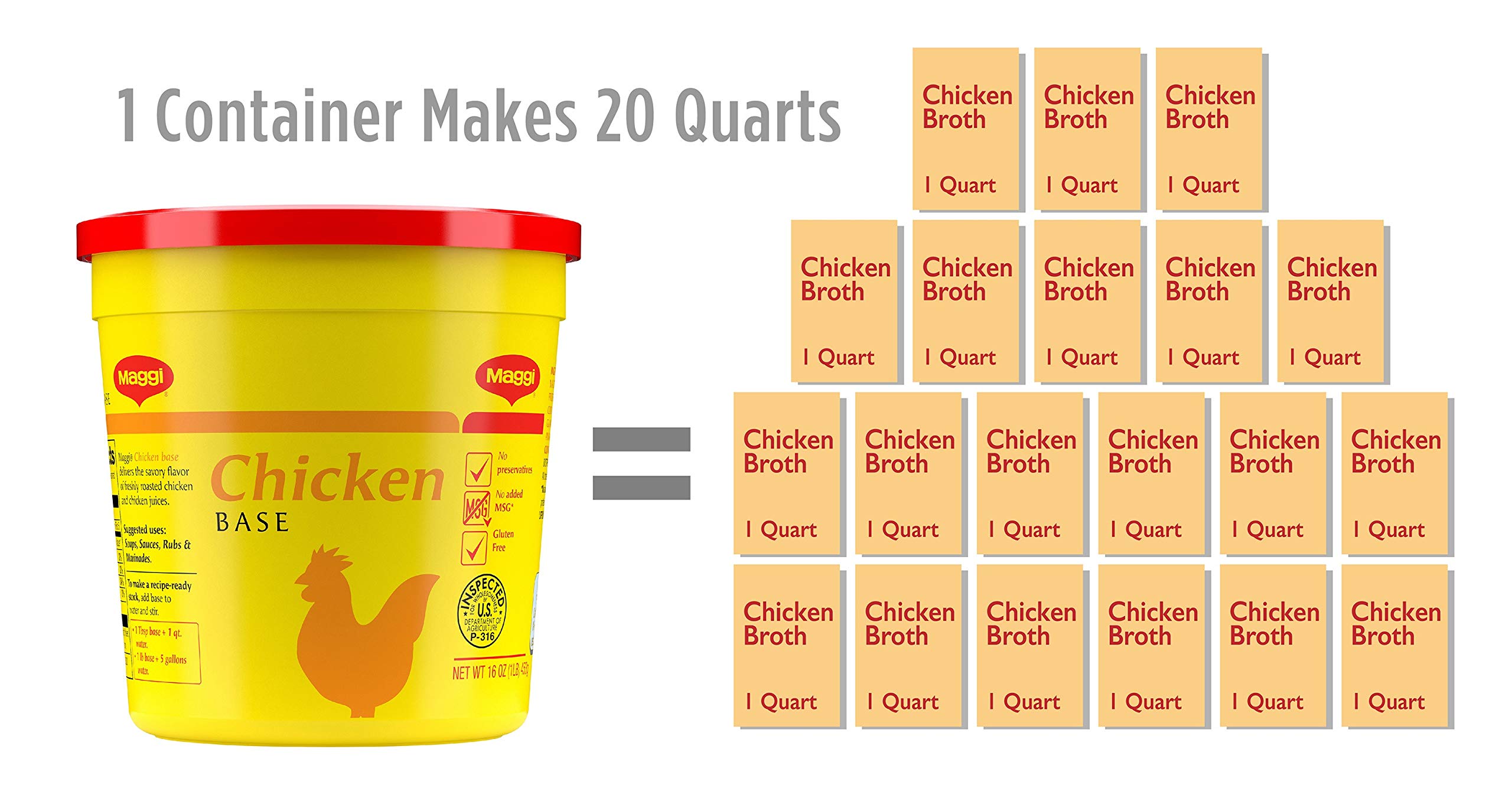 Maggi Chicken Base - Gluten Free, No MSG, 1 lb Bulk Tub (Pack of 6) | Premium Bouillon & Stock for Soups, Stews & Cooking | Restaurant & Home Kitchen Essential