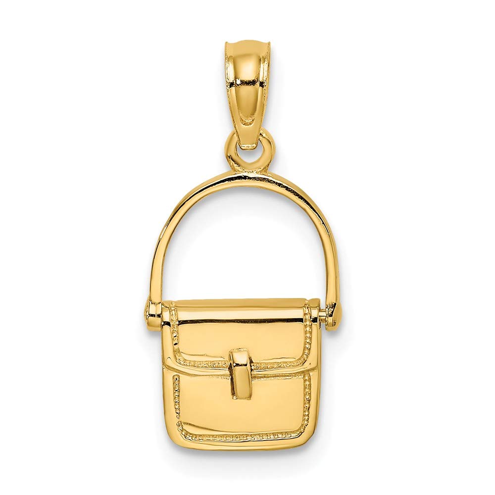 14k Solid Yellow Gold 3D Purse Charm Pendant - 14mm Elegant Jewelry for Women, Perfect Gift for Birthday, Anniversary & Special Occasions