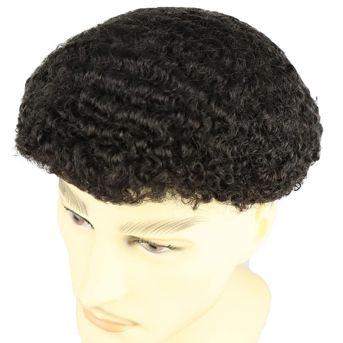HAPPY&CC 8MM Men's Afro Wave Toupee - 100% Virgin Indian Human Hair - Thin Skin PU Base - Natural Hair Replacement System for Men - Perfect for Daily Wear, Parties & Special Occasions