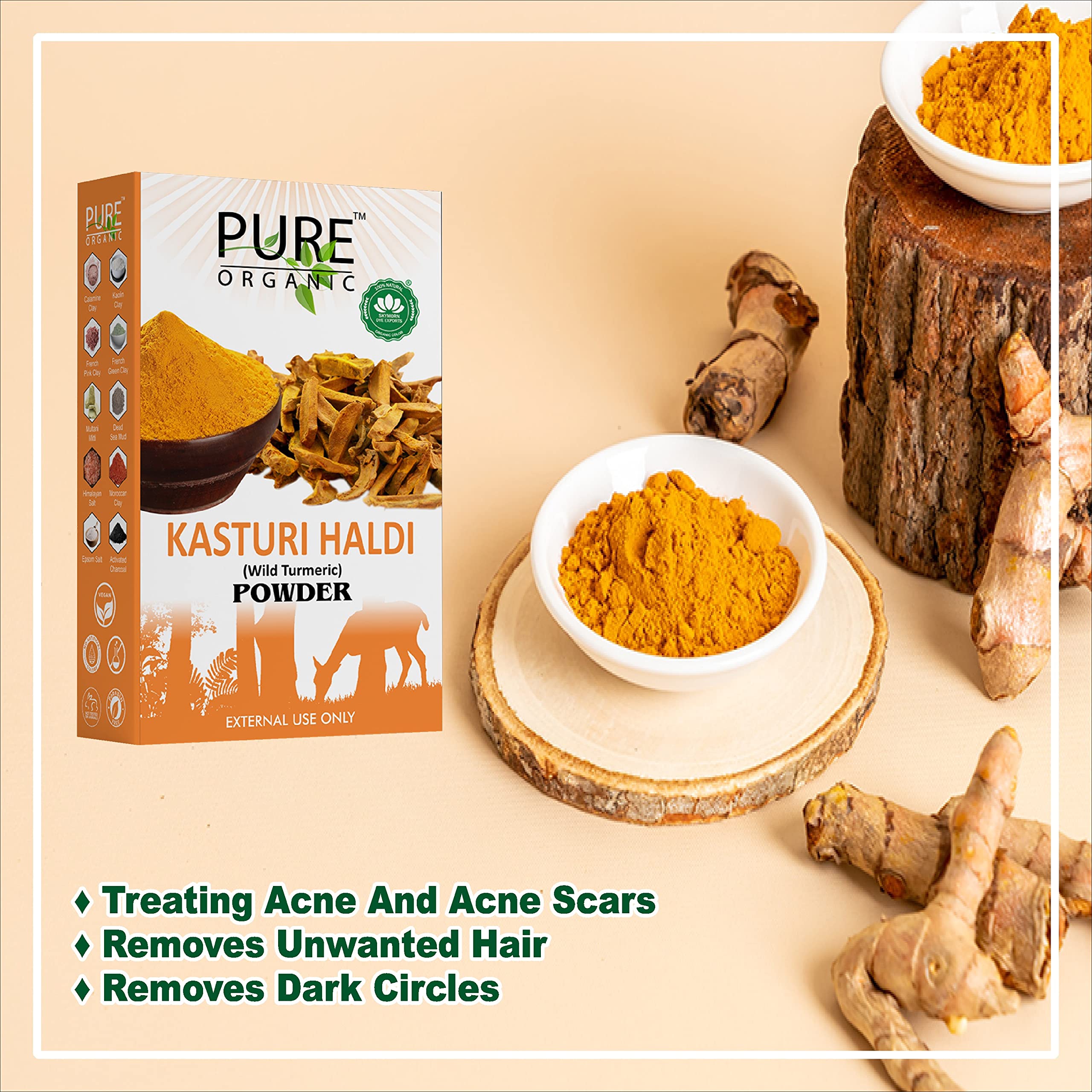 SKYMORN Pure Organic Mulethi & Kasturi Turmeric Powder for Face - Skin Brightening, Glowing, Blemish Removal, Even Tone (2x100g) | Natural Skincare for Daily Radiance & Fairness Routine