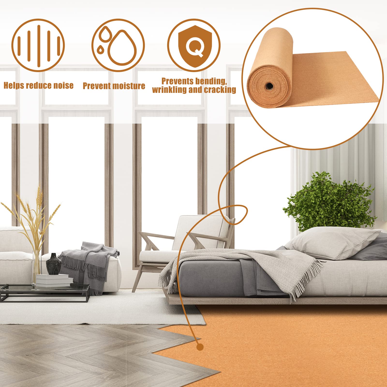 200 Sq. Ft. Natural Cork Underlayment Roll (3mm Thick, 48