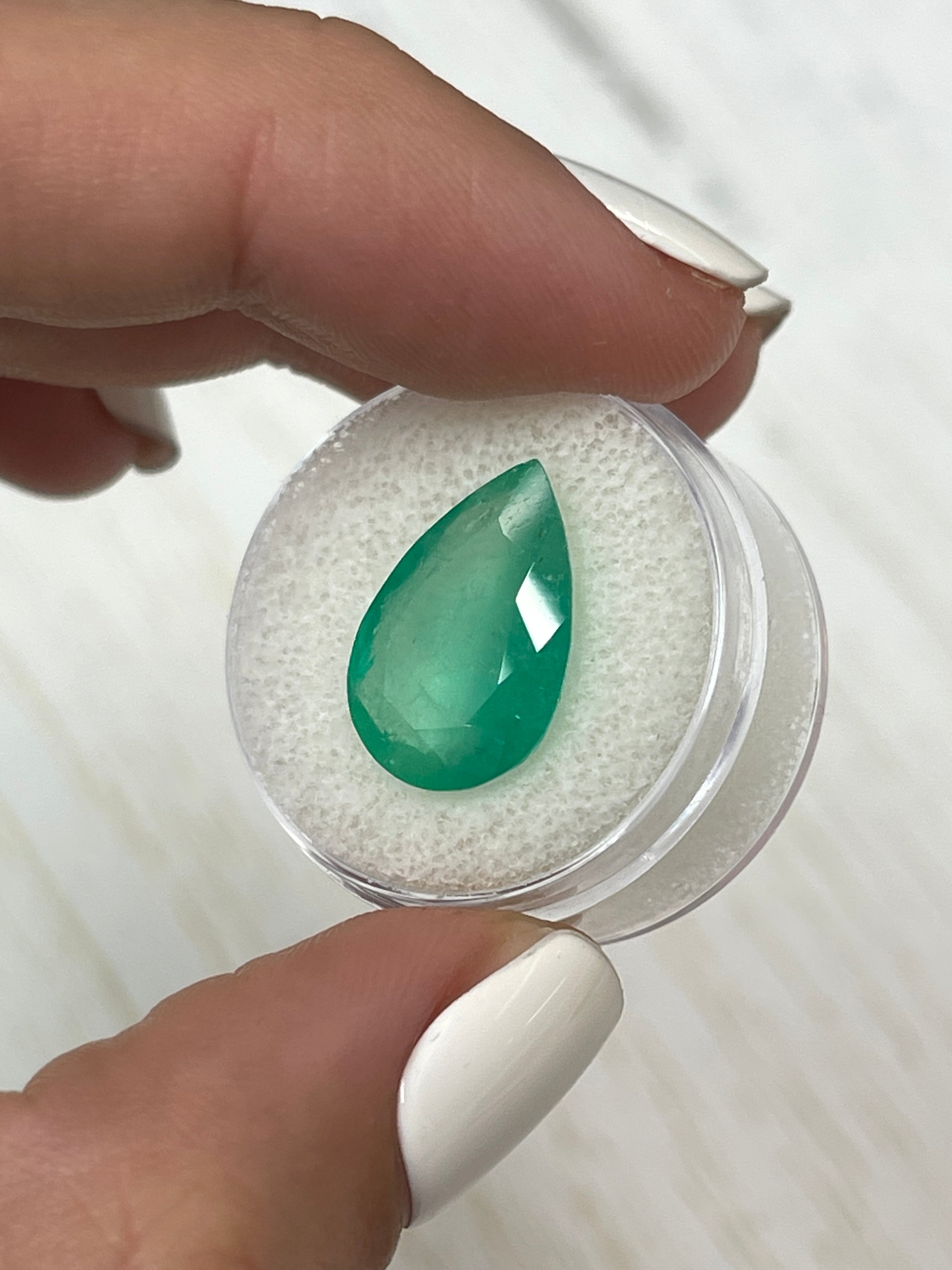 7.36 Carat 17x12mm Bi-Color Green Natural Loose Colombian Emerald Pear Cut Gemstone for Jewelry Making & Engagement Rings