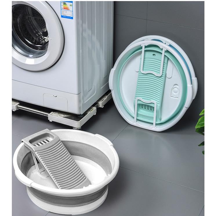Large Collapsible Washboard Basin for Hand Washing Clothes - Portable Laundry Tub with Scrubber (Gray) | Perfect for Camping, RV Trips & Small Space Living