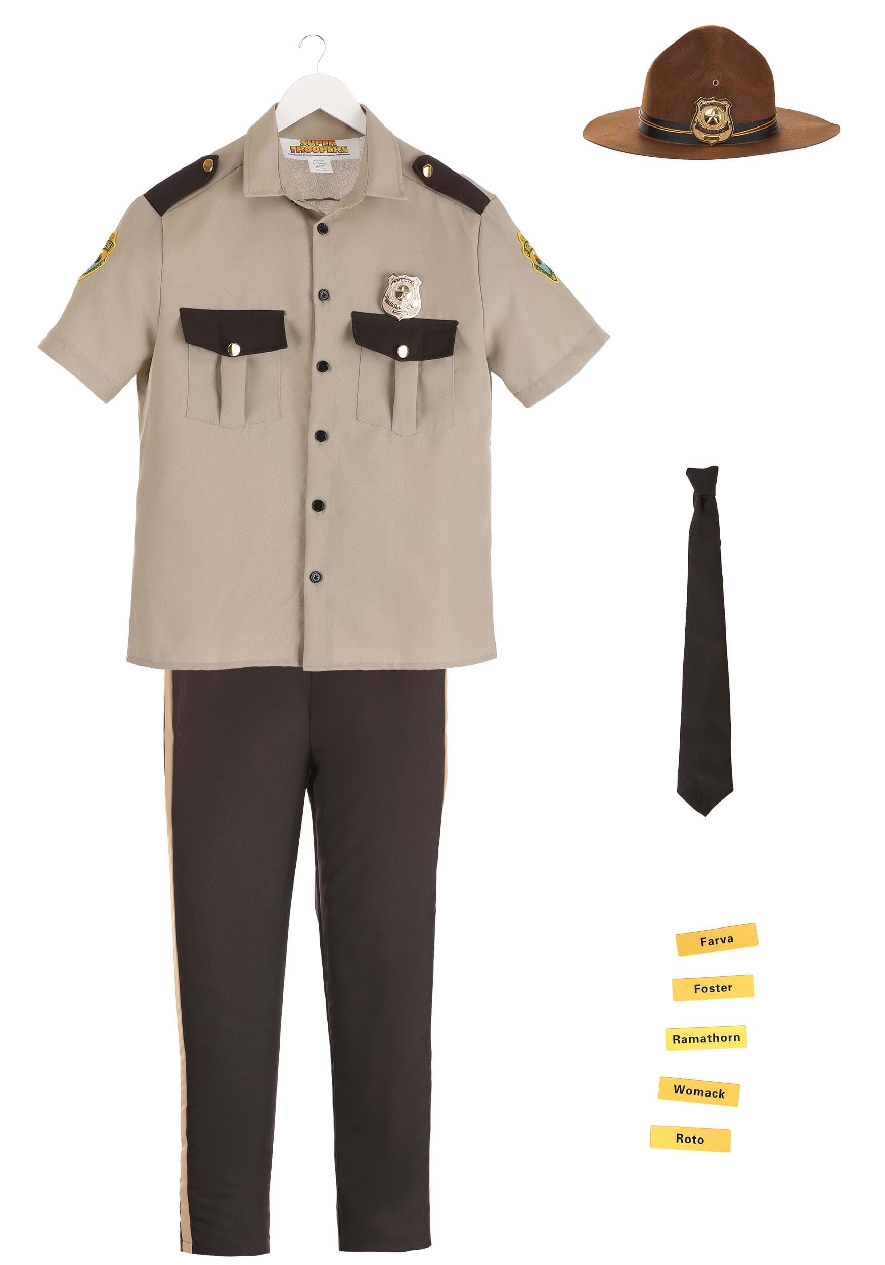 Super Troopers State Trooper Costume Set - Shirt, Tie, Pants & Name Plates | Halloween, Cosplay & Movie Reenactment Outfit