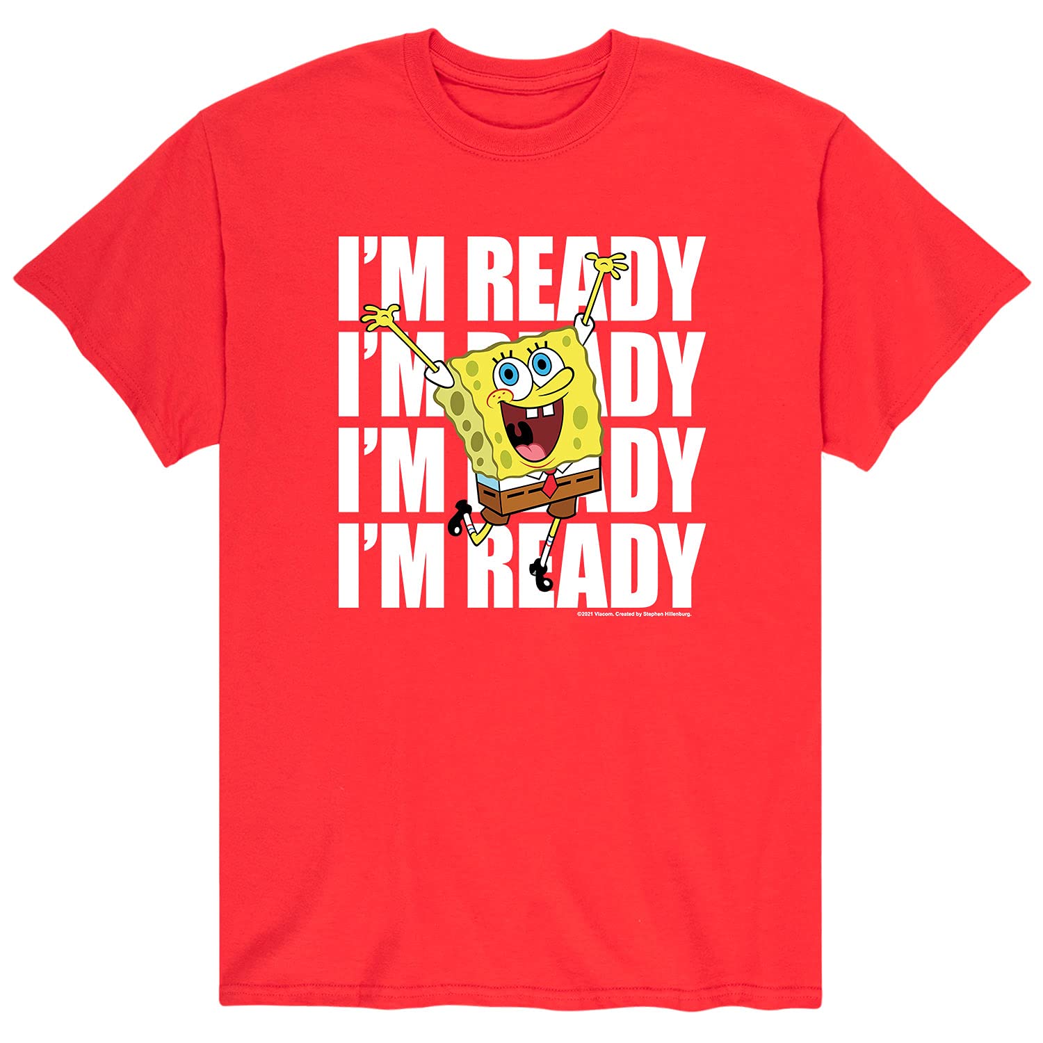 HYBRID APPAREL Spongebob Squarepants 'I'm Ready' Men's Graphic T-Shirt - Funny Cartoon Short Sleeve Tee for Casual Wear, Gifts & Everyday Outfits