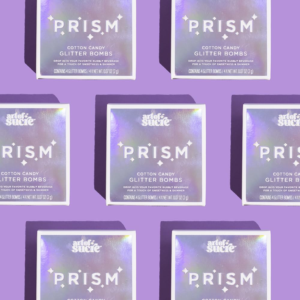 Art of Sucre Prism Cotton Candy Glitter Bombs - Edible Sparkles for Drinks & Desserts (4-Pack) | Perfect for Cocktails, Cakes & Party Decorations