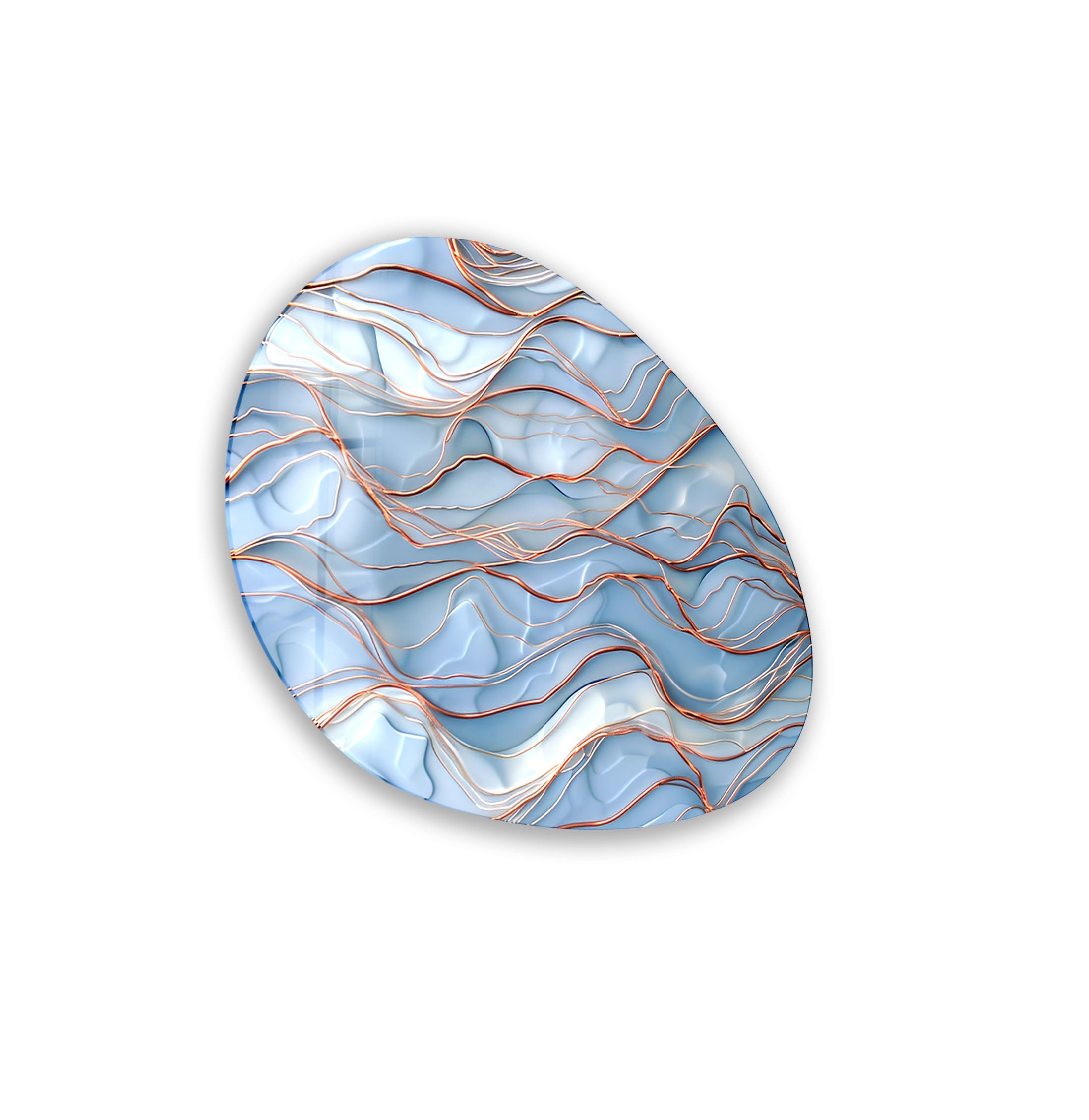 Abstract Blue Waves Oval Glass Wall Art - Modern Ocean Themed Home Decor for Living Room, Bedroom & Office