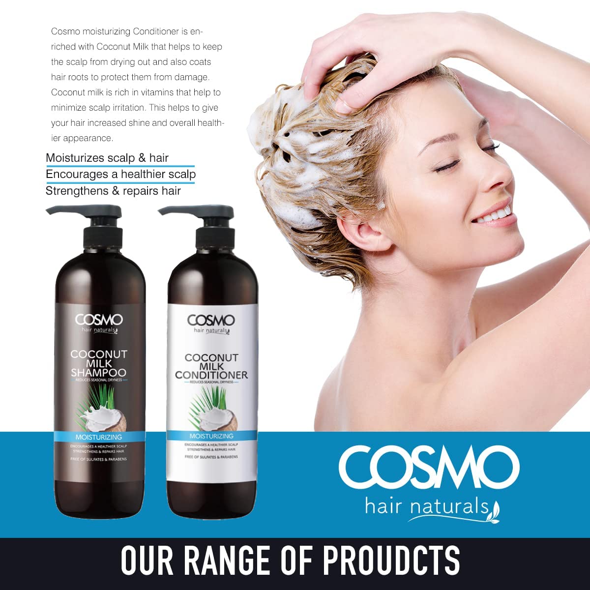 Cosmo Hair Naturals Coconut Milk All Hair Conditioner 250ML - Deep Moisturizing, Strengthening & Repairing Treatment for Dry, Damaged Hair - Perfect for Daily Use & Salon-Quality Results