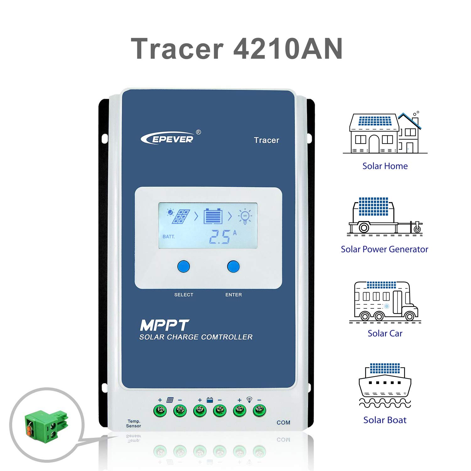 EPEVER 40A MPPT Solar Charge Controller - 12V/24V Auto, 100V Max Input for 520W/1040W Solar Panels - Compatible with Gel, Sealed, Flooded, AGM & Lithium Batteries - Negative Grounded (40A+MT50+RTS) - Perfect for Off-Grid Solar Systems, RVs, Boats & Home Energy Storage