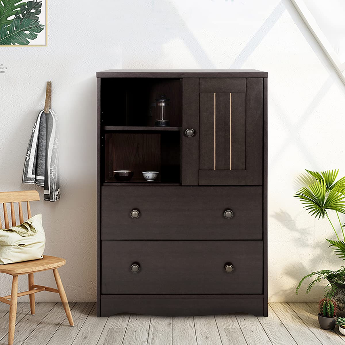 Modern 2-Drawer Storage Cabinet - Freestanding Bathroom & Floor Cabinet with Adjustable Shelf for Living Room, Office, Kitchen Organization - Dark Brown | Space-Saving Home & Bathroom Storage Solution