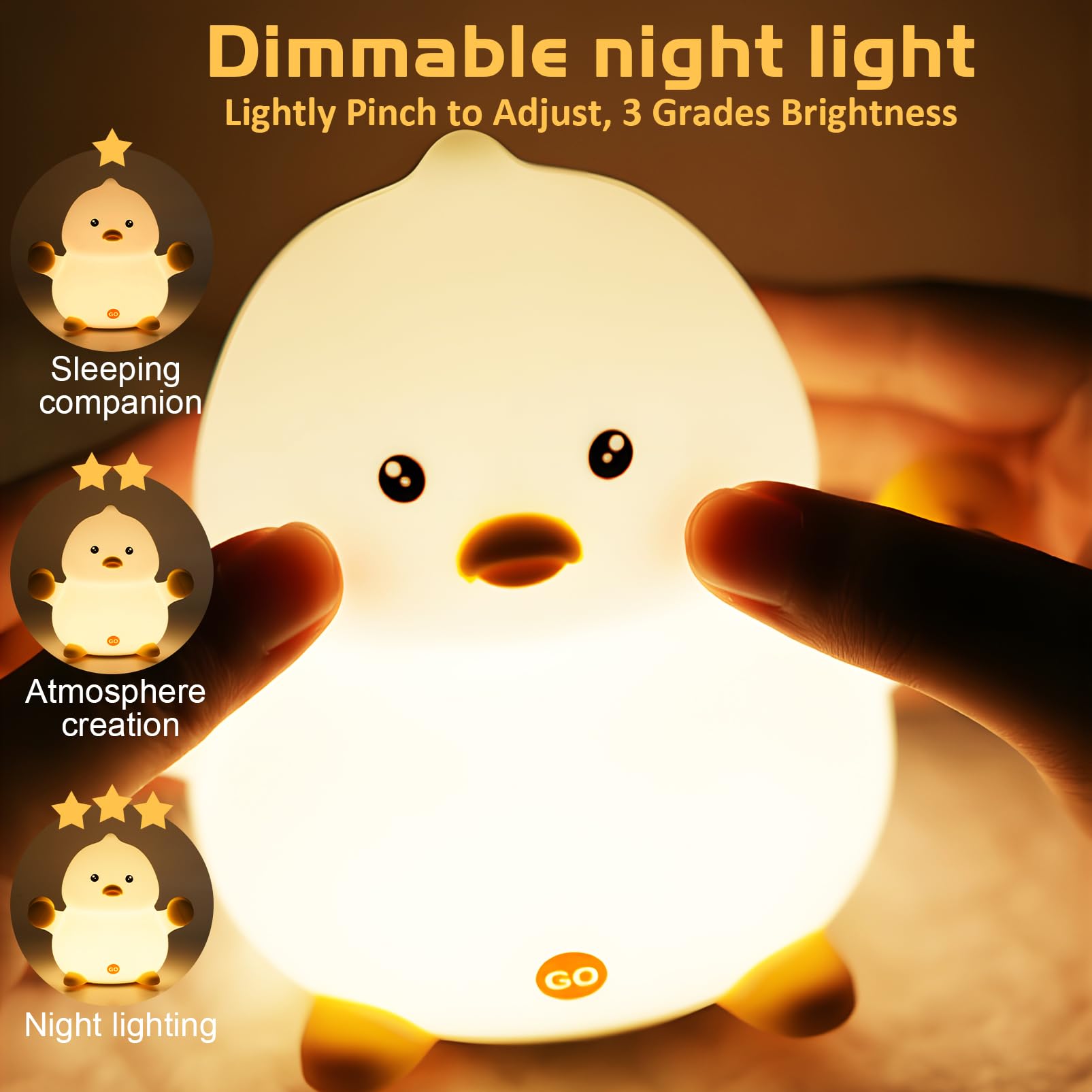 Rechargeable LED Night Light Duck for Kids - Adjustable Silicone Baby Night Lamp with Timer, Cute Nursery Decor for Girls & Boys | Perfect for Bedrooms, Nurseries & Kids' Rooms