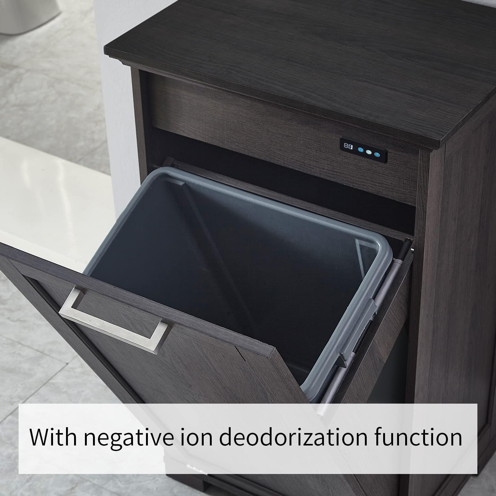 OLD CAPTAIN Wooden Tilt-Out Trash Cabinet - 10 Gallon Hidden Kitchen Trash Can with Dark Brown Finish & Black Top Panel | Space-Saving Waste Bin Organizer for Small Kitchens, Pantries & Bathrooms