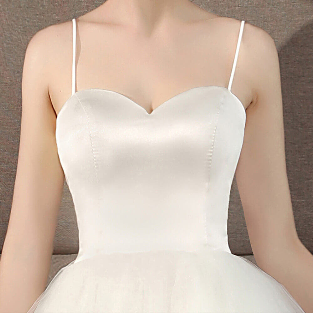 Elegant A-Line Ballet Spaghetti Straps Sweetheart Satin Tulle Short Wedding Dress for Bride, Bridesmaid, or Prom - Perfect for Beach Weddings, Vow Renewals & Romantic Photo Shoots