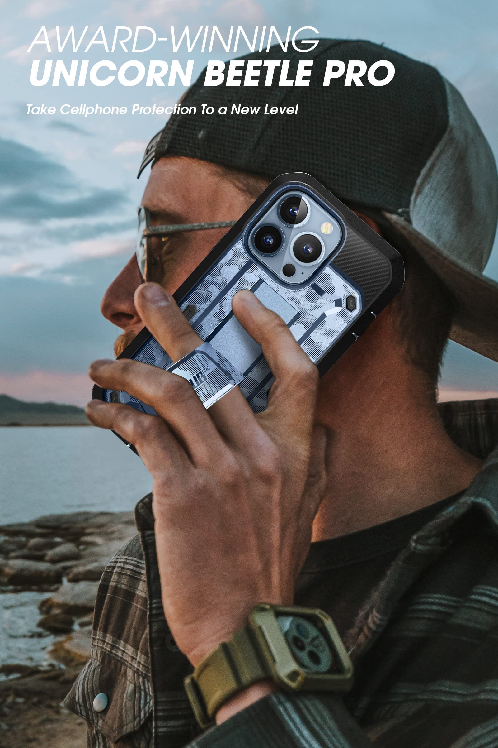 SUPCASE Unicorn Beetle Pro Heavy Duty Rugged Phone Case for iPhone 13 Pro Max with Built-in Screen Protector, Kickstand & Belt Clip - Camo Navy | Shockproof Full-Body Protection for Outdoor, Work & Daily Use