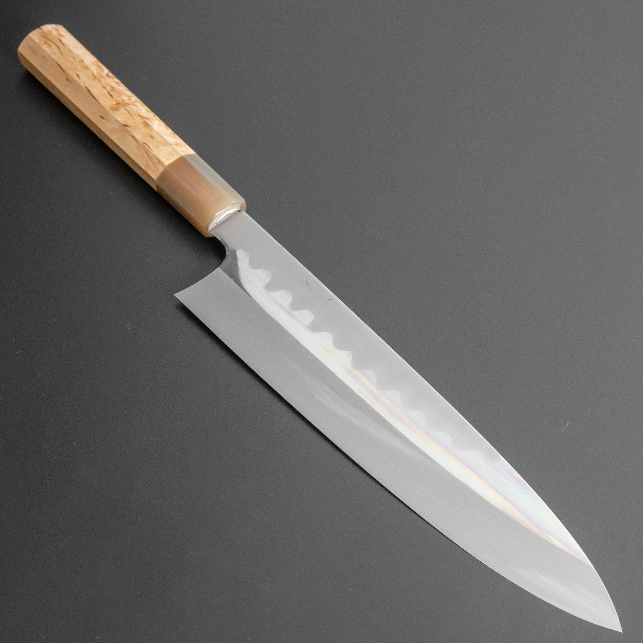 Hitohira Togashi Kyuzo White #1 Hakumon Mizu Honyaki Gyuto 240mm Japanese Chef Knife - Taihei Masur Birch Handle (#047) with Saya - Perfect for Sushi, Sashimi & Precision Cutting