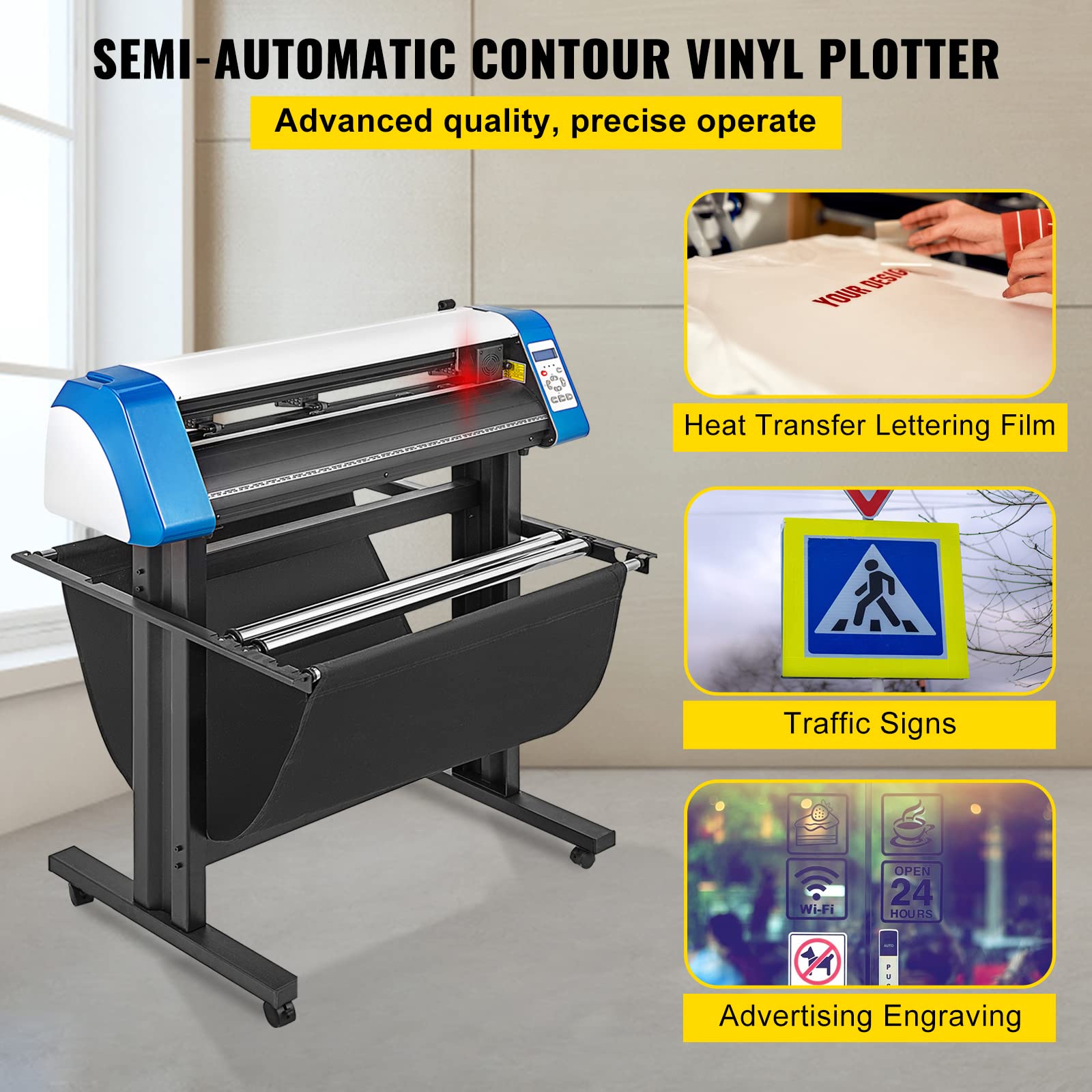 VEVOR 34 Inch Semi-Automatic Vinyl Cutter Machine with Floor Stand - DIY Sign Cutting for Home & Business, Compatible with Signmaster Software (Ideal for T-Shirts, Decals, Banners & Vehicle Wraps)