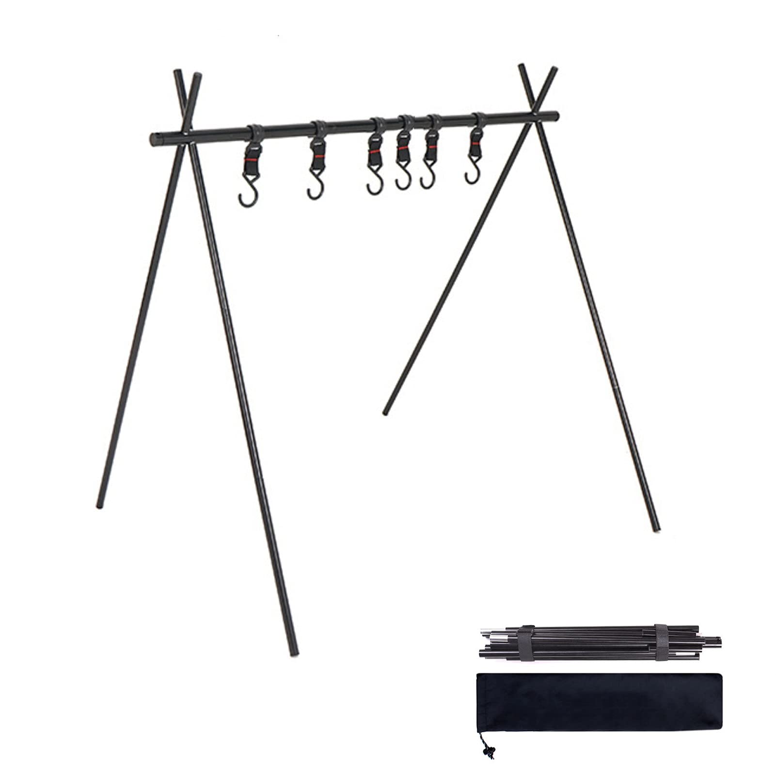 **Foldable Camping Cookware Hanging Rack - Portable Triangle Storage Shelf with Hooks for Outdoor Cooking Gear | Perfect for Backpacking, Hiking & Camping Trips (Medium Size)**