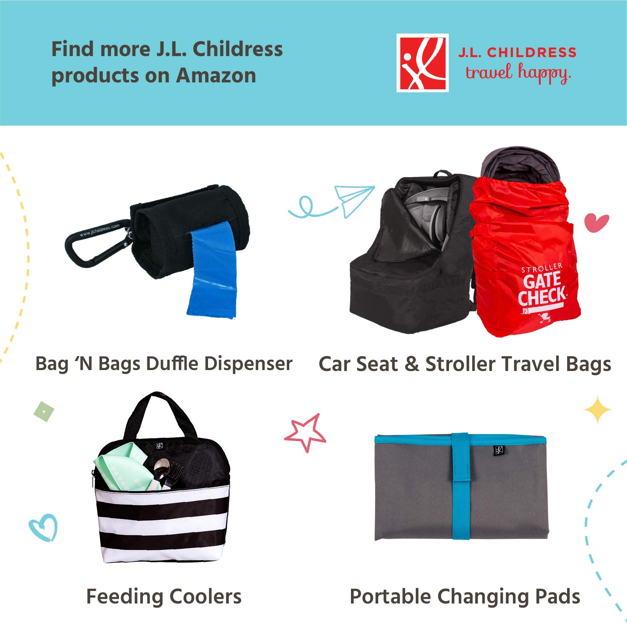 J.L. Childress Tie 'N Toss Disposable Diaper Bag Refill Rolls - 60 Large Leakproof Bags for Baby & Dog Waste - Easy-Tear Blue Design - Perfect for Diaper Changes, Dog Walks & Travel