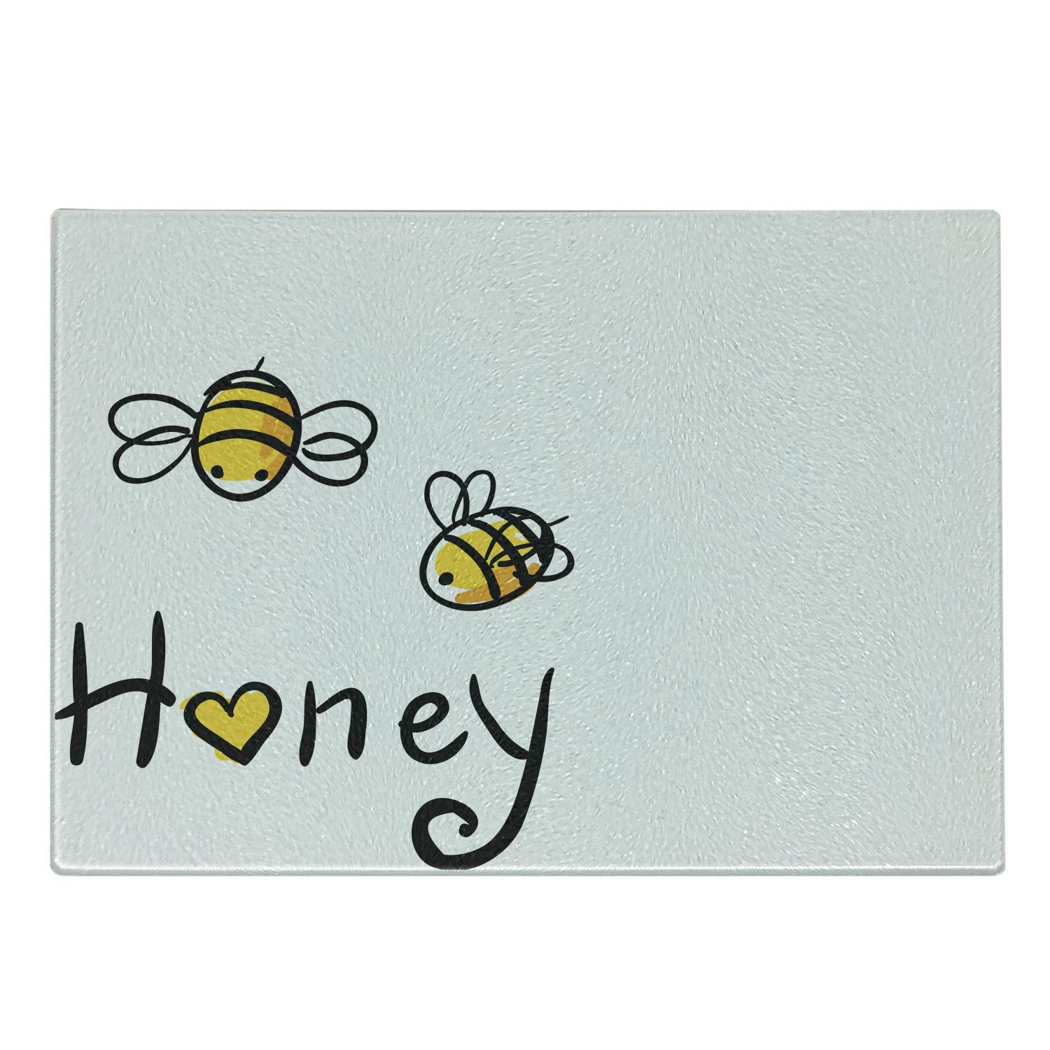 Ambesonne Honey Cutting Board - Doodle Bees Design, Tempered Glass for Kitchen & Serving