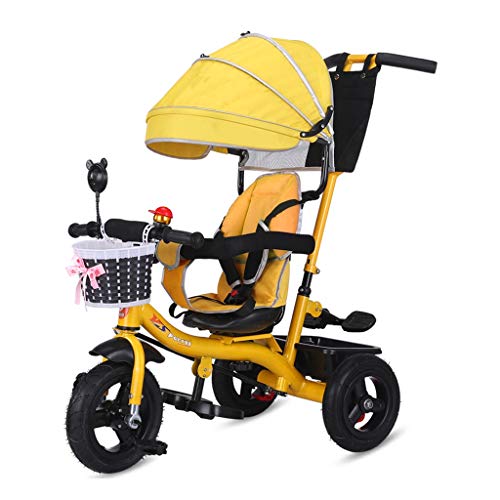 4-in-1 Multifunctional Baby Bicycle with Adjustable Canopy & 360° Swivel Seat - Perfect for Indoor Play, Outdoor Adventures & Toddler Learning Development (Yellow)
