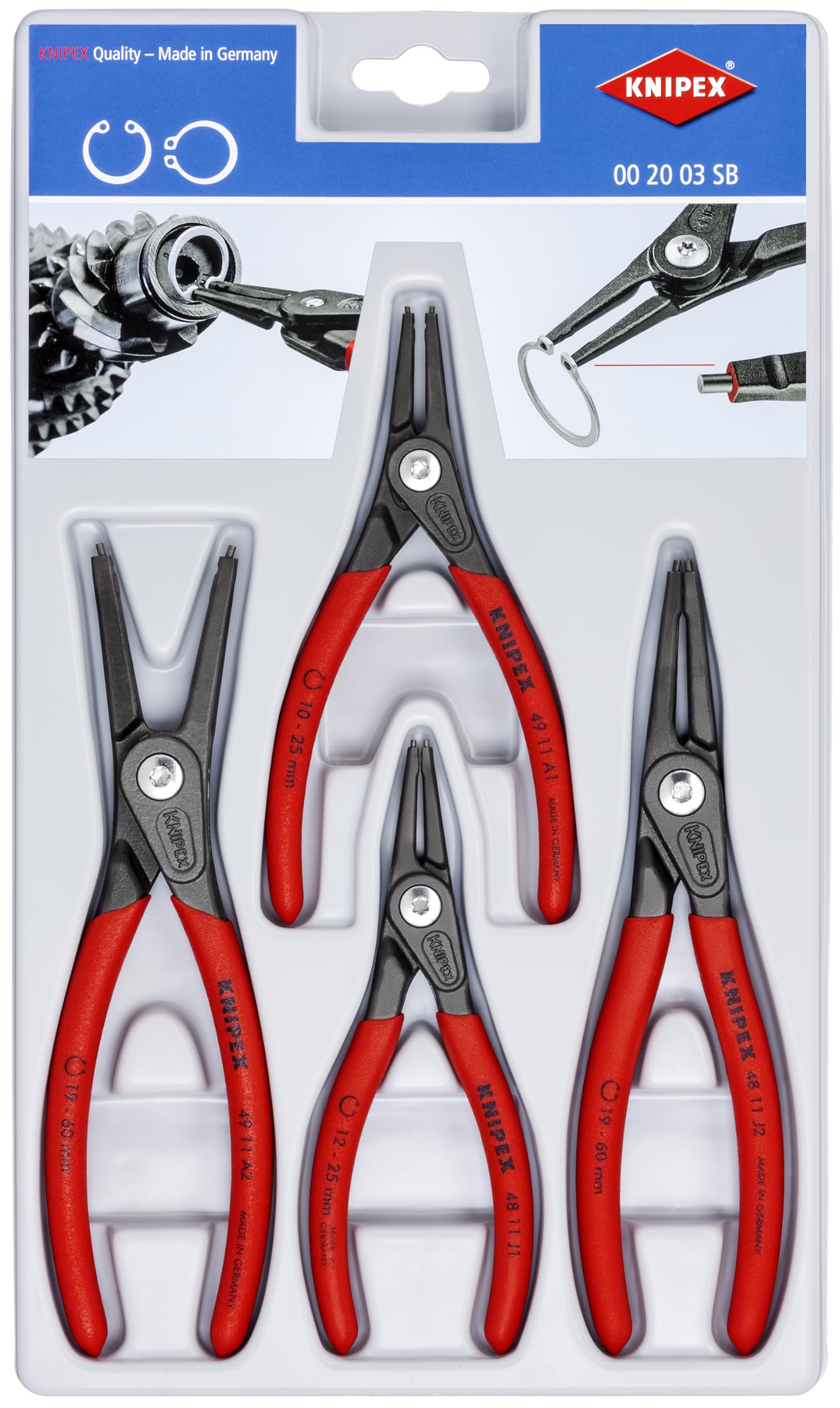 KNIPEX 4-Piece Precision Circlip Pliers Set - Professional Snap Ring Pliers for Automotive, Machinery & Electronics Repair | Ideal for Mechanics, Engineers & DIY Projects