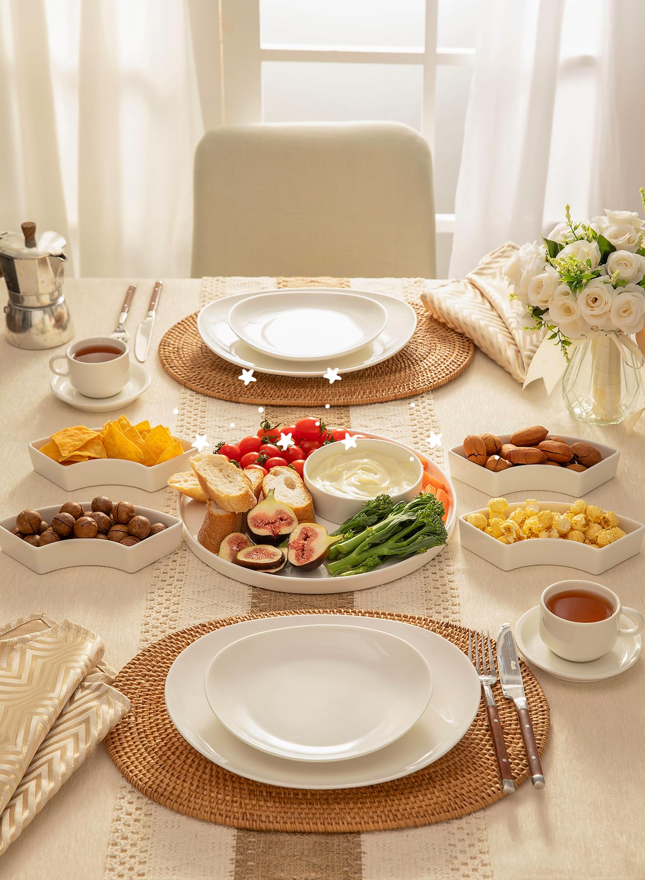 Sweese Porcelain Divided Serving Dishes - 3-Piece Relish Tray Set for Parties, Chips & Dip, Veggies, Candy & Snacks | Elegant White Serving Bowls for Entertaining, Appetizers & Holiday Gatherings