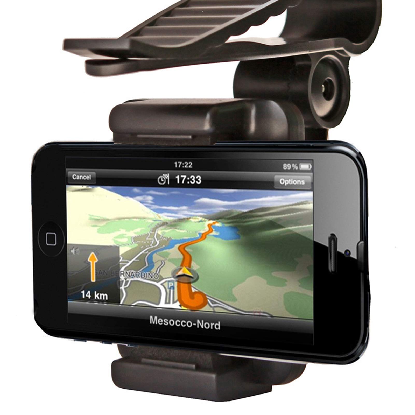 Universal Car Phone Holder - Adjustable Sun Visor & Rearview Mirror Mount for iPhone, Samsung & Smartphones | Secure Cradle for Driving, GPS Navigation & Hands-Free Calls (Black)