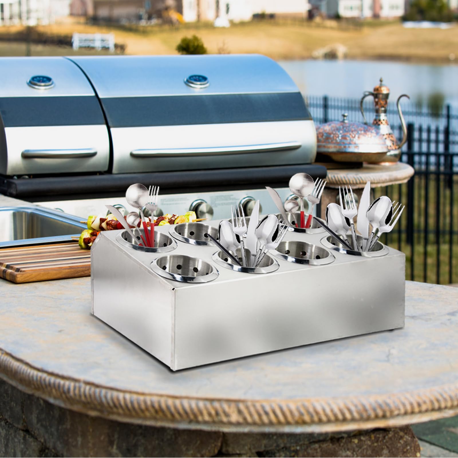 Premium Stainless Steel Utensil Holder for Kitchen Counter - 8 Cup Large Silverware Organizer for Restaurants & Home Use | Durable Metal Cutlery Caddy for Spoons, Forks & Knives | Perfect for Countertop Organization & Easy Access While Cooking