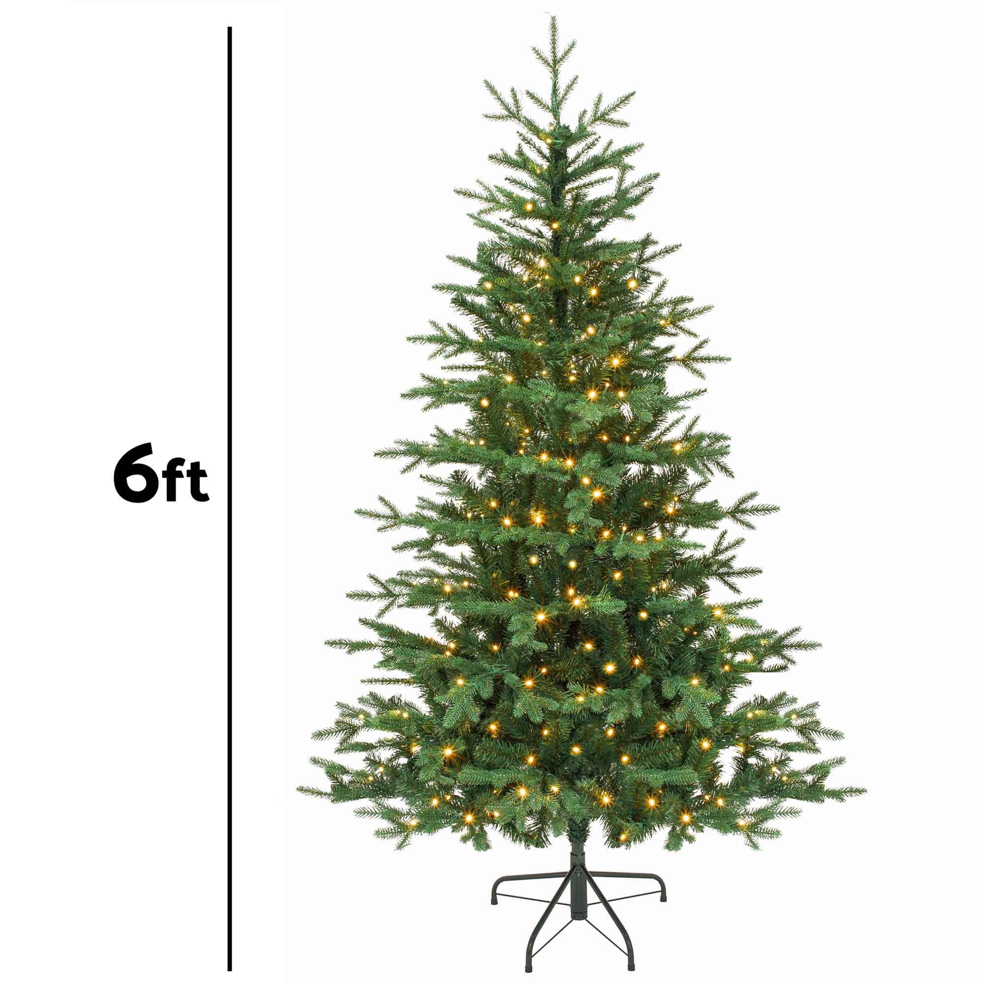 6ft Pre-Lit Hinged Christmas Tree with 300 Warm White LED Lights & Realistic PE/PVC Tips - Easy Setup Artificial Holiday Tree for Living Room, Office, and Christmas Decorations