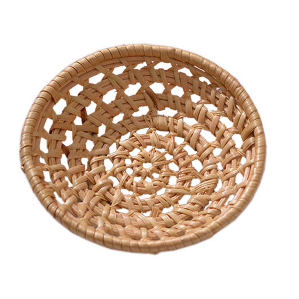 Hand-Woven Rattan Round Storage Basket - Natural Wicker Tray for Bread, Fruits & Breakfast Food (Small Size) | Perfect for Kitchen Counter, Dining Table & Farmhouse Decor