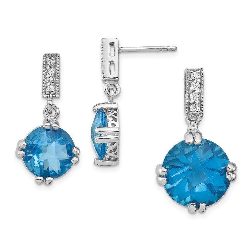 925 Sterling Silver Polished Post Earrings with Blue & Clear CZ Cubic Zirconia - Simulated Diamond Pendant Necklace & Earrings Set (25x12mm) - Elegant Jewelry Gift for Women, Perfect for Weddings, Parties & Special Occasions