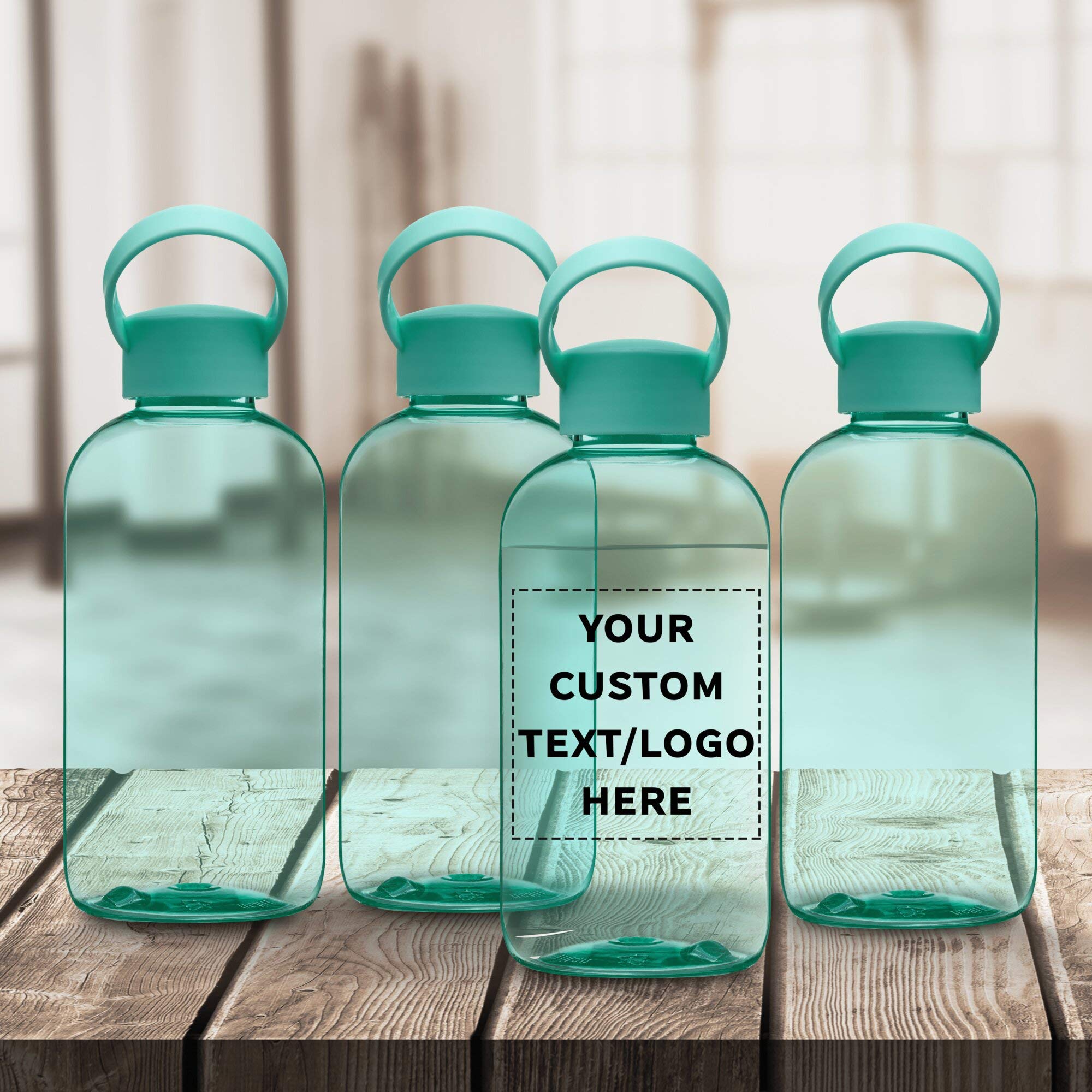 50 Pack Customizable 20 oz Plastic Water Bottles with Handle - Flexi-Grip Design, Bulk Drinkware for Schools, Gyms & Events - Mint Green (Text/Logo Printing Available)