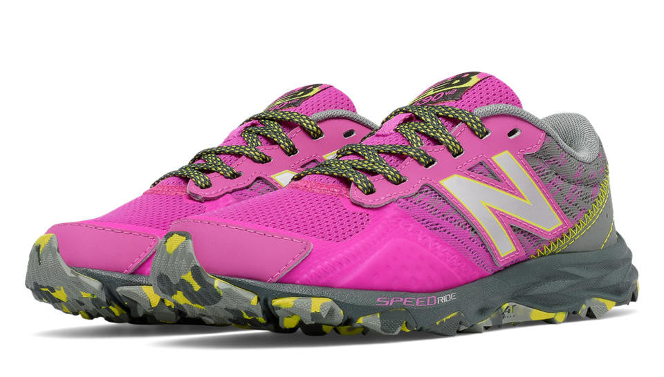 New Balance 690v2 Kids' Trail Running Shoes - Fluorescent Pink & Grey - Wide Width for Youth - Perfect for Hiking & Outdoor Adventures