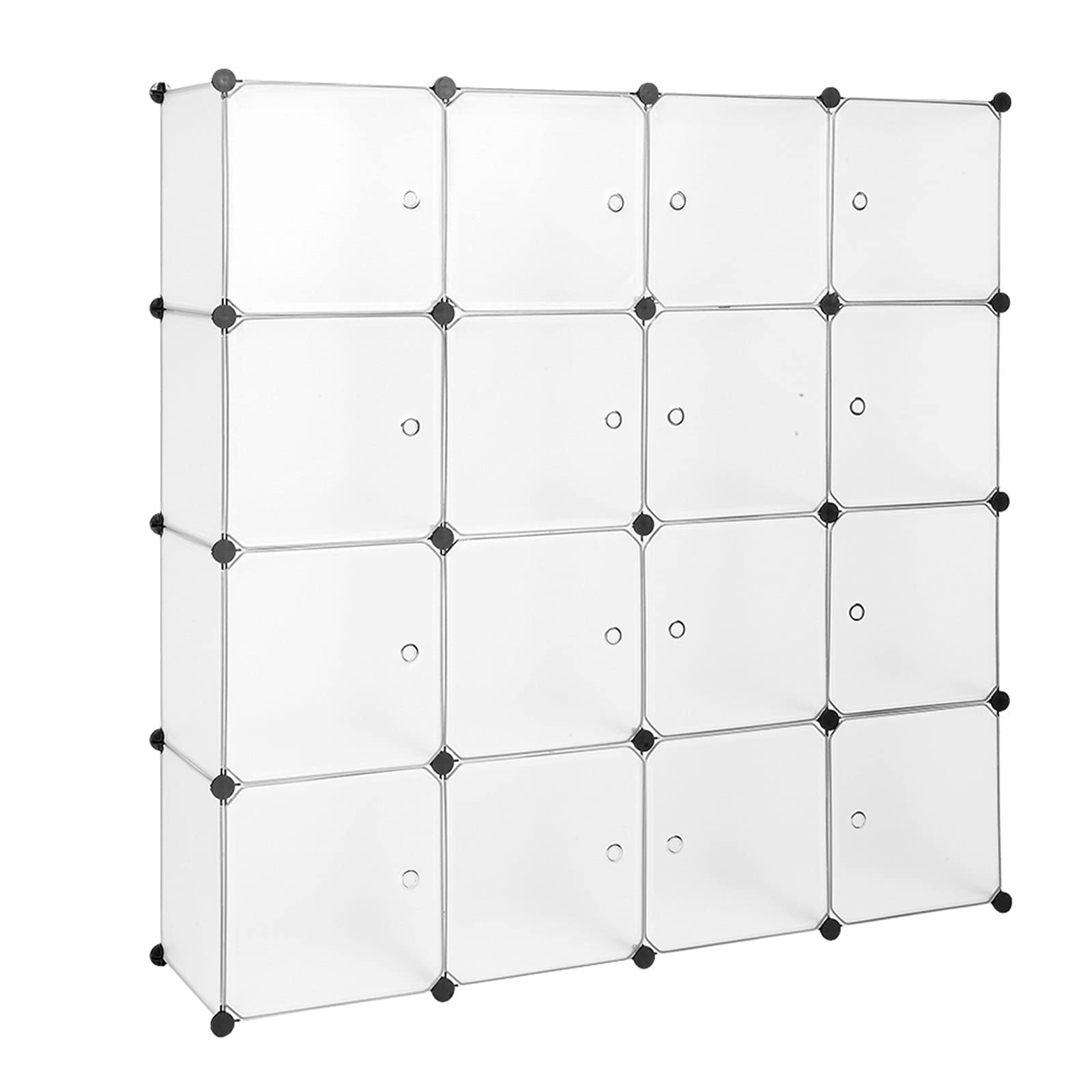 Modular Closet Organizer 16-Cube Storage System - DIY Plastic Cabinet with Doors for Clothes, Shoes & Toys | Wardrobe Shelving, Bookcase & Drawer Unit (White) - Perfect for Bedroom, Nursery & Playroom Organization