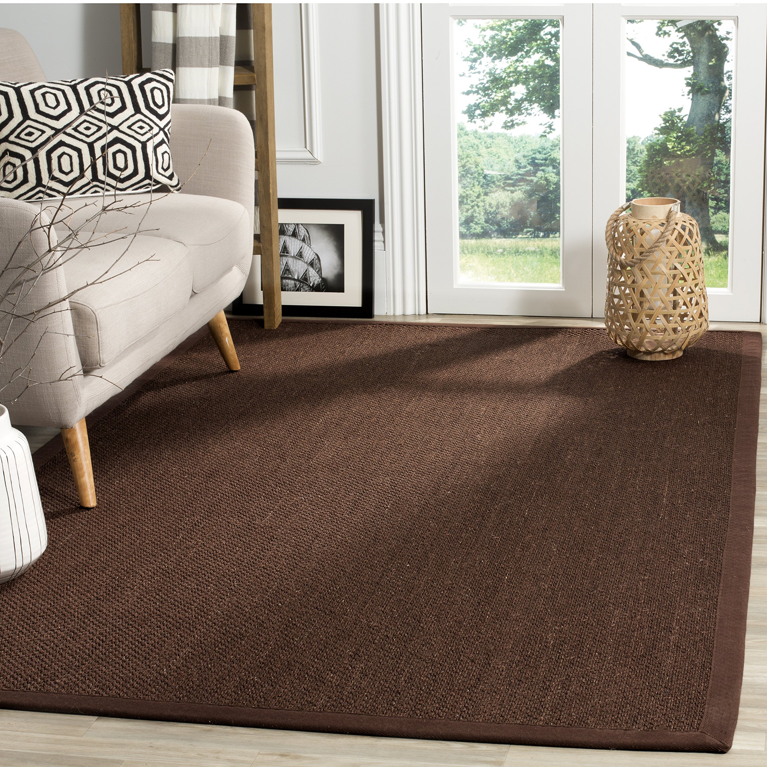 SAFAVIEH Natural Fiber Collection 6'x6' Chocolate Brown Sisal Area Rug with Border - Perfect for Living Room, Bedroom & Home Office Decor