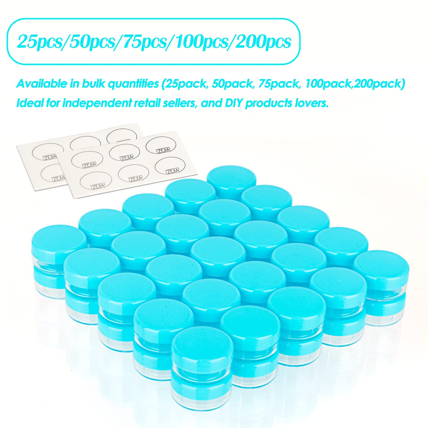 ZEJIA 200-Pack 3 Gram (3ML) Small Sample Jars with Blue Lids - Leak-Proof Cosmetic Containers for Lip Balm, Lotion, Powder & Beauty Products - Perfect for DIY Skincare, Travel Size Toiletries & Sample Distribution
