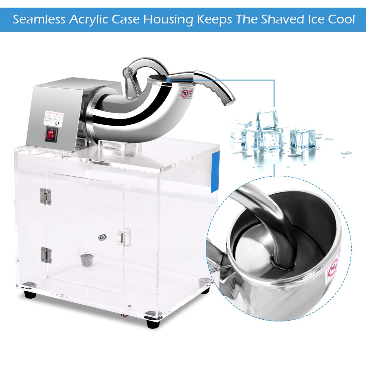 Costzon Commercial Snow Cone Machine - 440lbs/H Stainless Steel Ice Shaver with Dual Blades, 110V Electric Ice Crusher for Shaved Ice, Slushies & Frozen Treats - Perfect for Home Use, Parties, Restaurants, Bars & Summer Events
