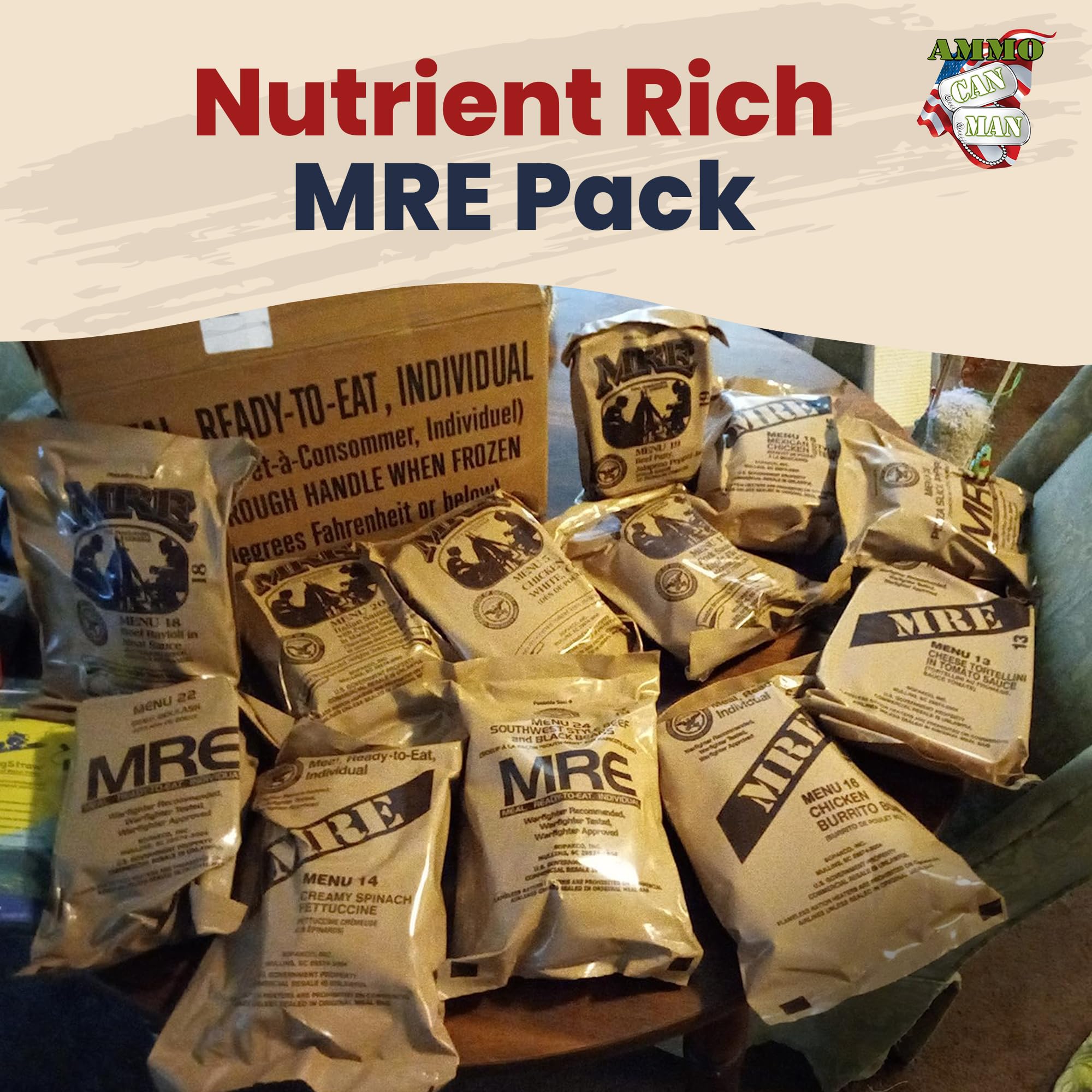 12 Pack U.S. Military MRE Meals Ready to Eat - Flameless Heater Included | Freeze Dried Entrees & Side Dishes | Emergency Food Supply for Survival, Camping, Hiking & Outdoor Adventures | 2023 Inspection Date