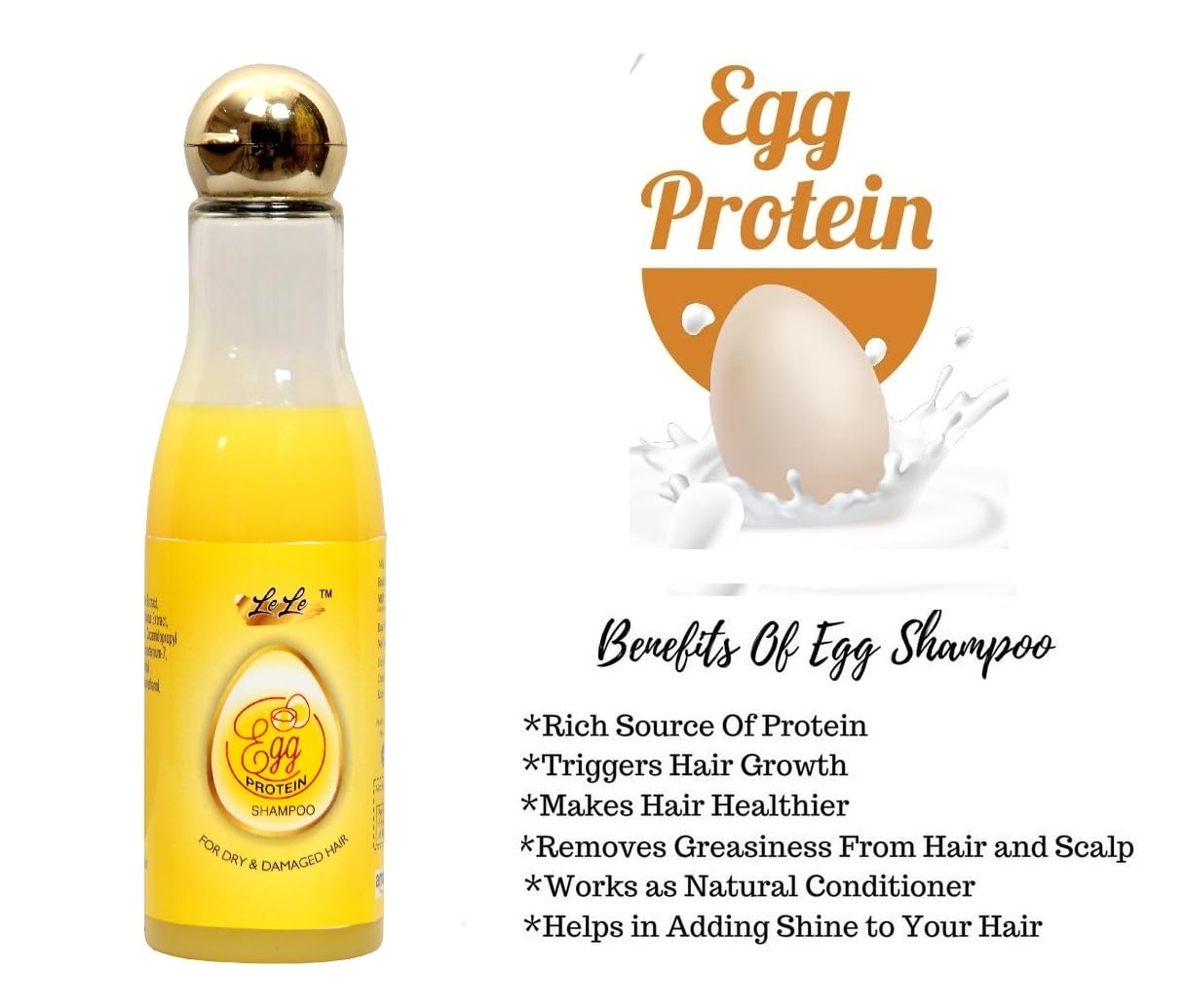 Lele Egg Protein Shampoo for Dry & Damaged Hair - Nourishing Treatment for Men, Women & Kids (200ml) - Revitalizes Hair for Daily Use at Home or Salon